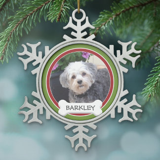 Personalisiertes Foto für Haustiere mit Dog-Knoche Schneeflocken Zinn-Ornament