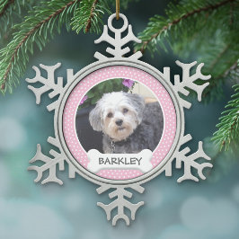 Personalisiertes Foto für Haustiere mit Dog-Knoche Schneeflocken Zinn-Ornament