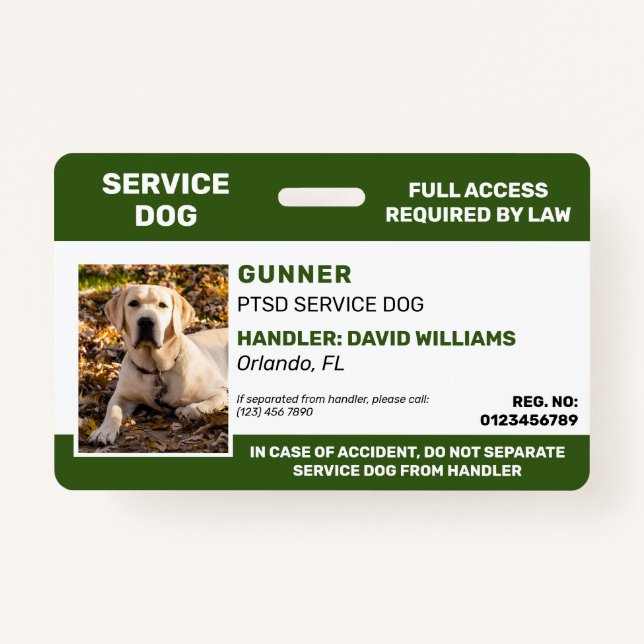 Personalisiertes Foto für Hunde mit grünem Weißdie Ausweis (Vorderseite)