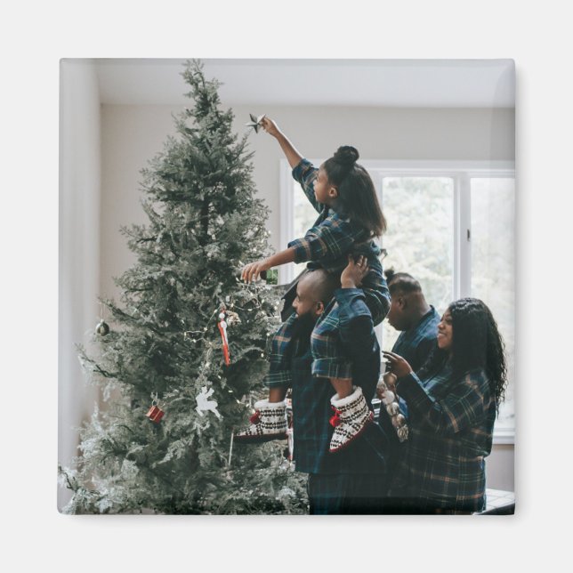 Personalisiertes Foto für moderne Weihnachtsfamili Magnet (Vorne)