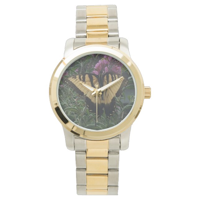 Personalisiertes Foto Gelb und Schmetterling Armbanduhr (Vorderseite)