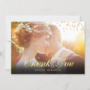 Personalisiertes Foto Gold Confetti Script Vielen  Dankeskarte