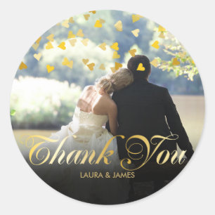 Personalisiertes Foto Gold Confetti Script Vielen  Runder Aufkleber