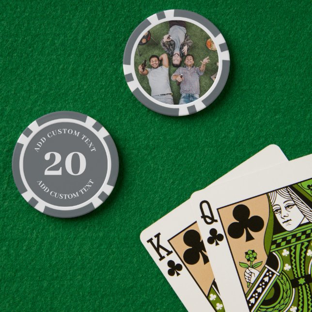 Personalisiertes Foto Gray Numbered 20 Game Pokerchips (Pokertisch (doppelt))