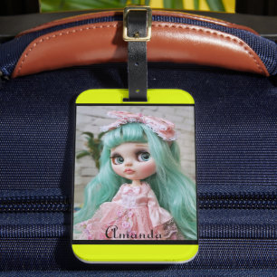 personalisiertes Foto helles Neon-Limonie Gepäckanhänger