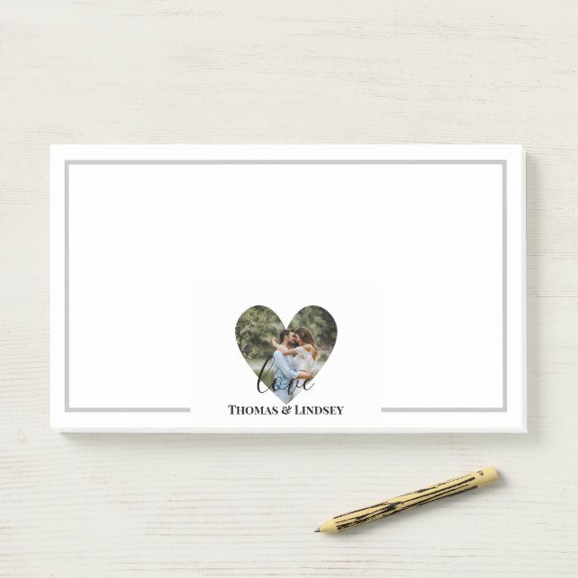 Personalisiertes Foto Herzrahmen Moderne Kalligrap Post-it Klebezettel (Auf Schreibtisch)