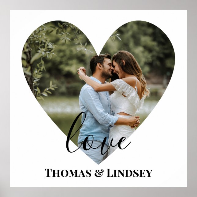 Personalisiertes Foto Herzrahmen Moderne Kalligrap Poster (Vorne)