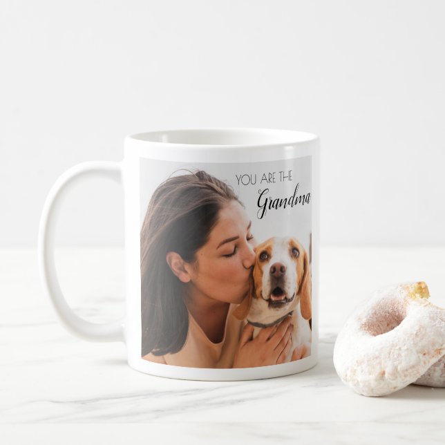 Personalisiertes Foto Hunde Oma Mutter Kaffeetasse (Mit Donut)