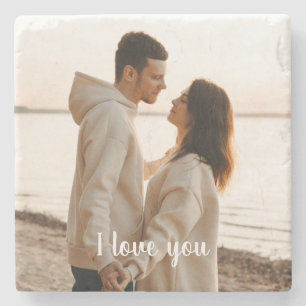 Personalisiertes Foto 'Ich liebe dich' zum Valenti Steinuntersetzer