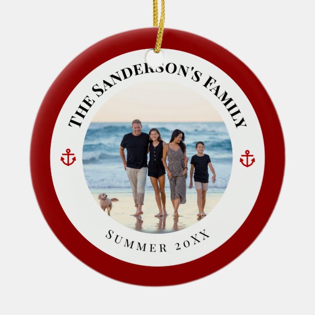 Personalisiertes Foto im Schwarzen Kreis mit roter Keramik Ornament (Vorne)