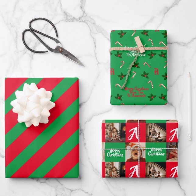 Personalisiertes Foto individuelle Name Frohe Weih Geschenkpapier Set (Vorderseite)