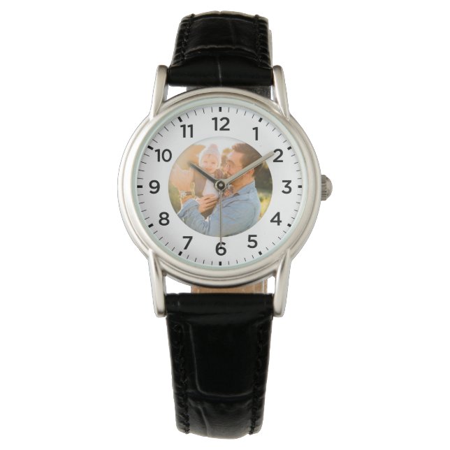 Personalisiertes Foto Inlay Leather Armbanduhr (Vorderseite)