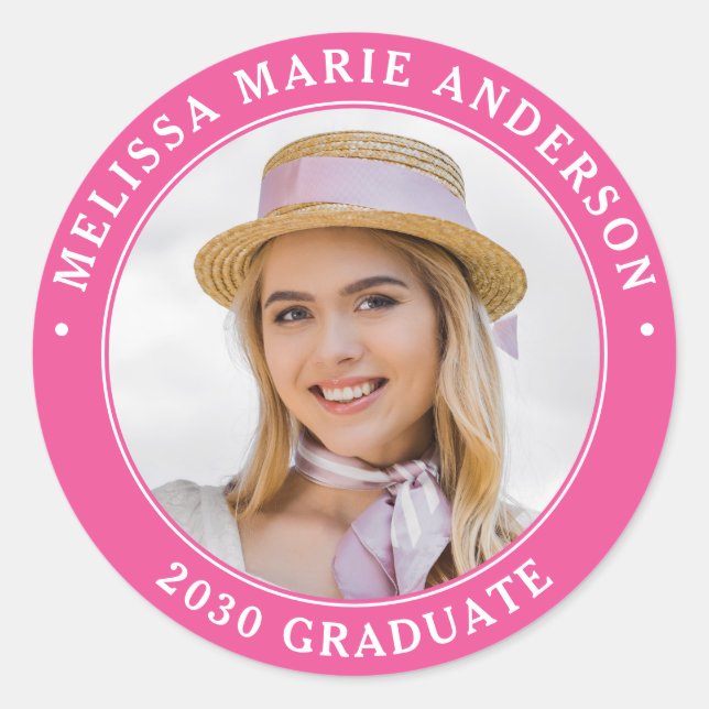 Personalisiertes Foto Jahr rosa Abschluss Runder Aufkleber (Vorderseite)