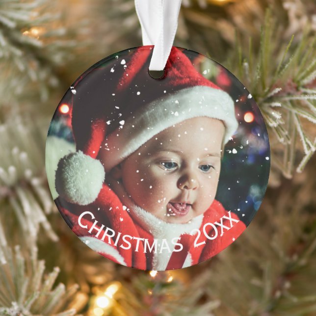 Personalisiertes Foto Jahr Schneebedeckung Ornament (Baum)
