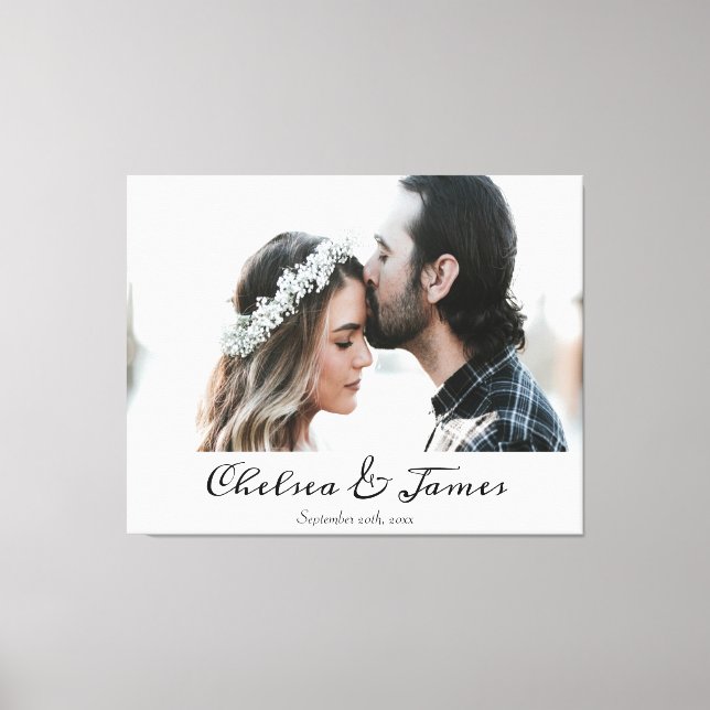 Personalisiertes Foto-Kalligrafie-Skript Hochzeit Leinwanddruck (Vorderseite)