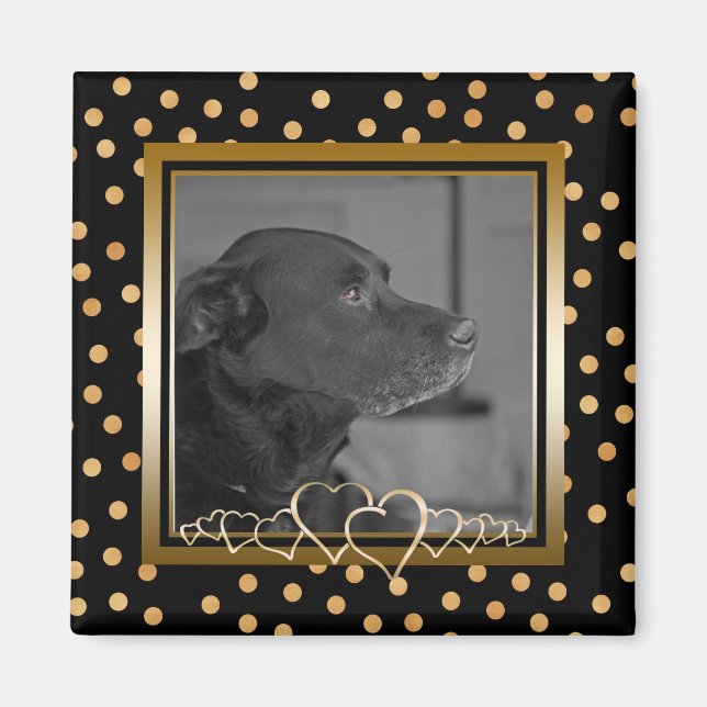 Personalisiertes Foto Keepake Black Gold Polka Dot Magnet (Vorne)