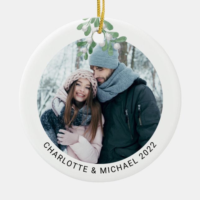 Personalisiertes Foto Keepake Mistletoe Keramik Ornament (Vorne)
