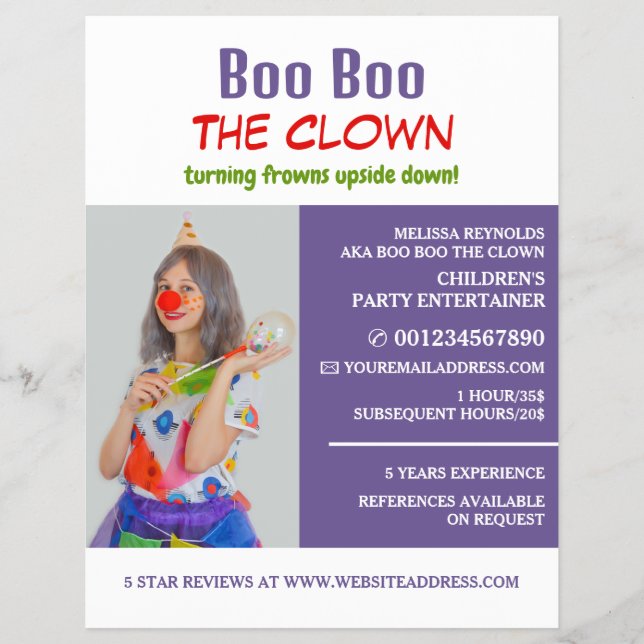 Personalisiertes Foto, Kinderunterhalter, Clown Flyer (Vorne)