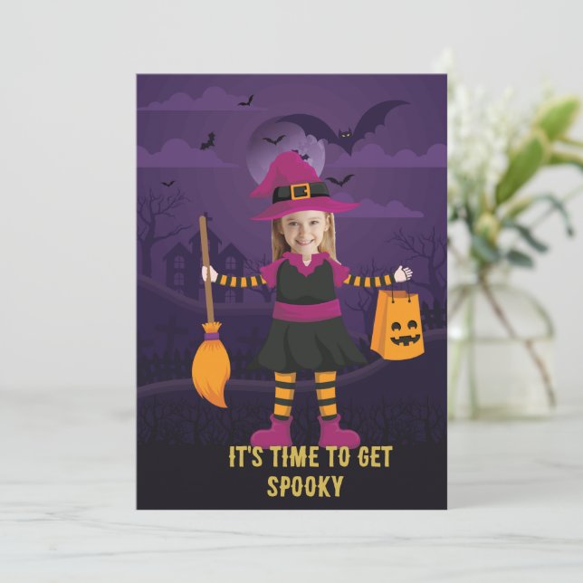 Personalisiertes Foto Kostüm Party Halloween Kinde Einladung (Stehend Vorderseite)