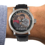 Personalisiertes Foto Ließ mir der Grund sein, war Armbanduhr<br><div class="desc">Romantisches personalisiertes Foto für Ihren Partner zum Geburtstag, Verlobung, Jubiläum etc. Die Vorlage ist Set für Sie, um Ihr eigenes Foto von sich selbst oder Sie und Ihren Lieben hinzuzufügen. Ein quadratisches Foto oder ein instagram Bild ist am einfachsten zu bedienen. Das Design enthält die Formulierung "lass mir sei der...</div>