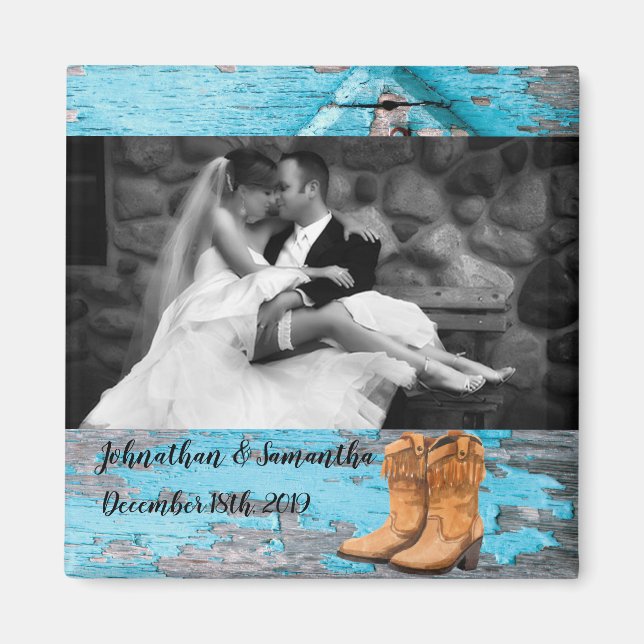 Personalisiertes Foto Magnet Blue Wood Barn Door B (Vorne)