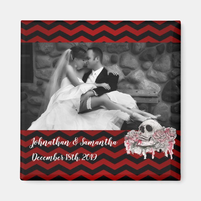 Personalisiertes Foto Magnet Schädel Rose Gothic C (Vorne)