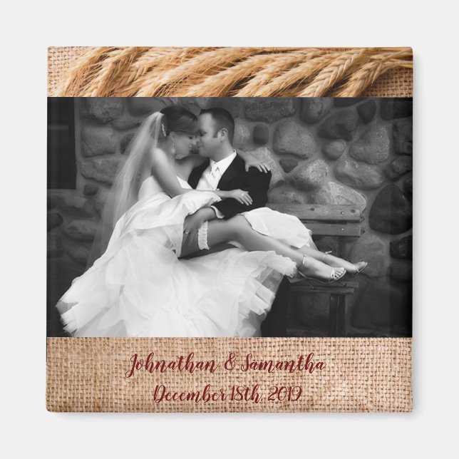 Personalisiertes Foto Magnet Weizen auf Burlap Sac (Vorne)