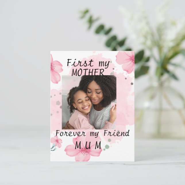 Personalisiertes Foto Mama zitieren rosa Mütter Ta Postkarte (Stehend Vorderseite)