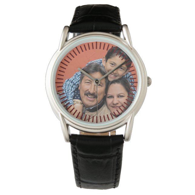 Personalisiertes FOTO Männer beobachten Familienfo Armbanduhr (Vorderseite)