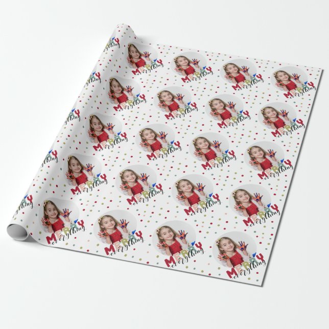 Personalisiertes Foto Merry Alles bunt Geschenkpapier (Ungerollt)
