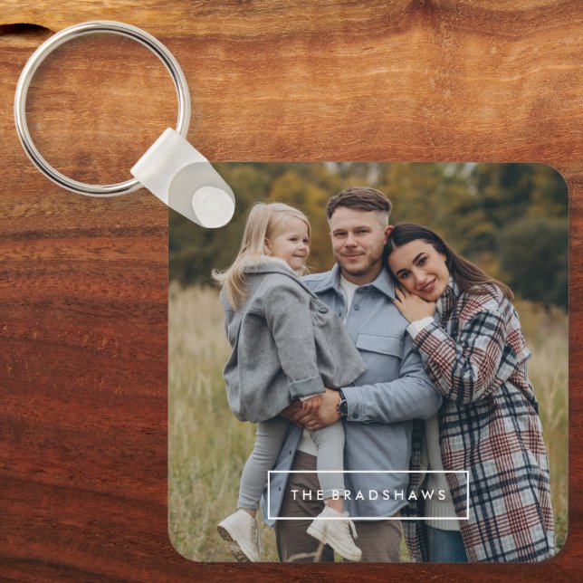 Personalisiertes Foto Minimalistischer Rahmen Schlüsselanhänger (Vorderseite)
