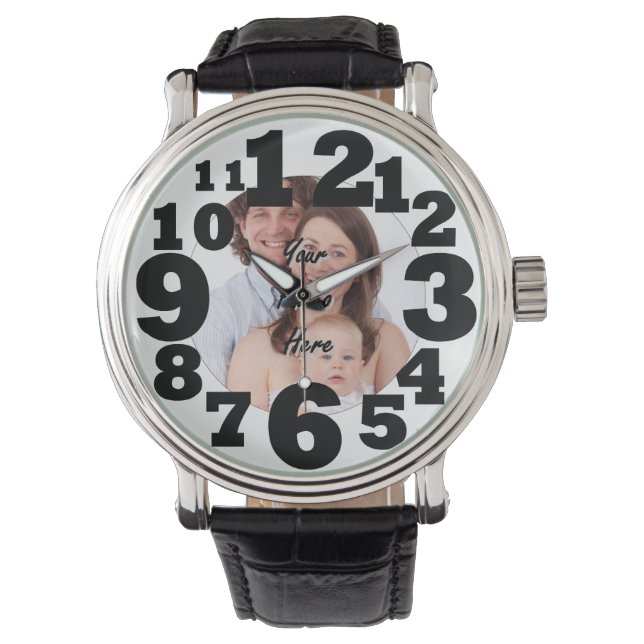 Personalisiertes Foto mit großen Nummern Armbanduhr (Vorderseite)