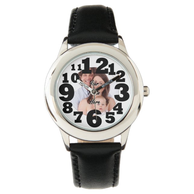 Personalisiertes Foto mit großen Nummern Armbanduhr (Vorderseite)