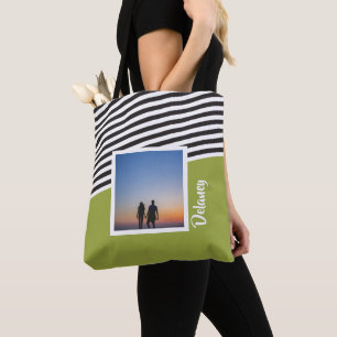 Personalisiertes Foto mit grün und Streifen Tasche