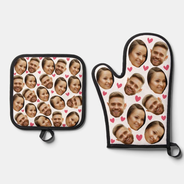 Personalisiertes Foto mit Herzstück Ofenhandschuh & Topflappen-Set (Vorderseite)