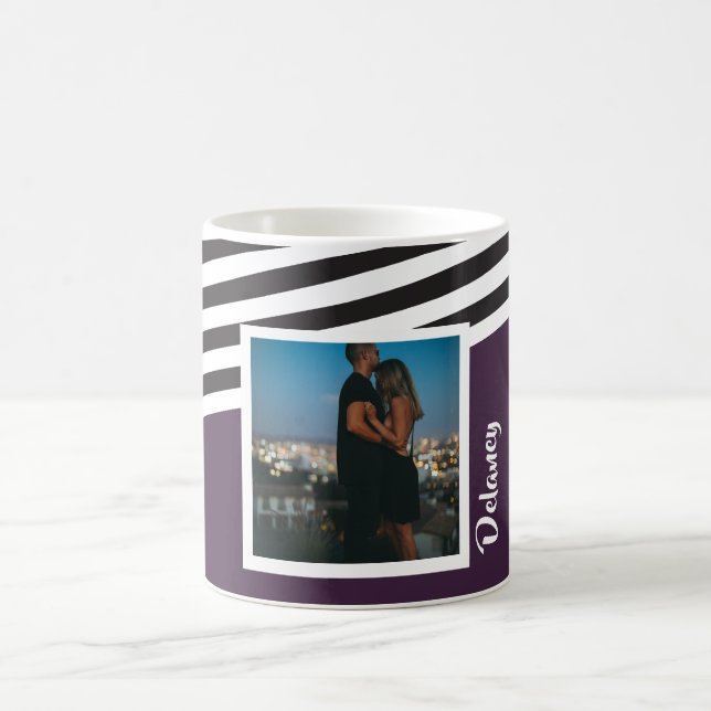 Personalisiertes Foto mit Lila und gestreiftem Mus Kaffeetasse (Mittel)