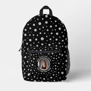 Personalisiertes Foto mit Perlenkreis auf Schwarz Bedruckter Rucksack