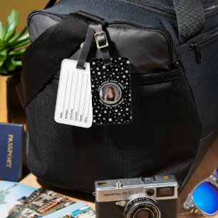 Personalisiertes Foto mit Perlenkreis auf Schwarz Gepäckanhänger