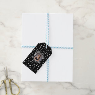 Personalisiertes Foto mit Perlenkreis auf Schwarz Geschenkanhänger