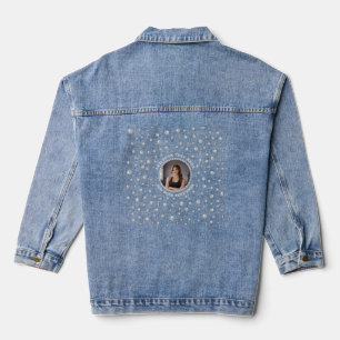 Personalisiertes Foto mit Perlenkreis auf Schwarz Jeansjacke