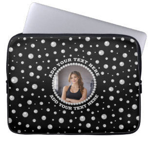 Personalisiertes Foto mit Perlenkreis auf Schwarz Laptopschutzhülle
