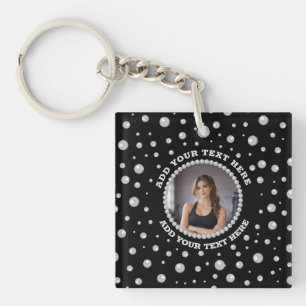 Personalisiertes Foto mit Perlenkreis auf Schwarz Schlüsselanhänger