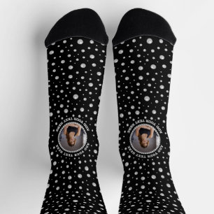 Personalisiertes Foto mit Perlenkreis auf Schwarz Socken