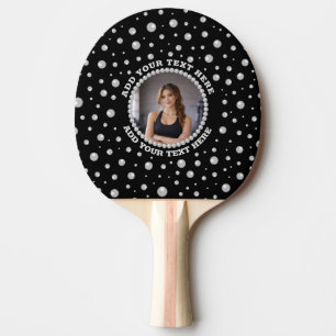 Personalisiertes Foto mit Perlenkreis auf Schwarz Tischtennis Schläger