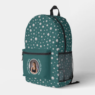 Personalisiertes Foto mit Perlenkreis auf Türkis Bedruckter Rucksack