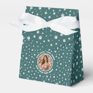 Personalisiertes Foto mit Perlenkreis auf Türkis Geschenkschachtel