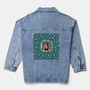 Personalisiertes Foto mit Perlenkreis auf Türkis Jeansjacke