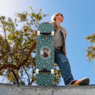 Personalisiertes Foto mit Perlenkreis auf Türkis Skateboard