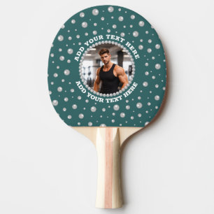 Personalisiertes Foto mit Perlenkreis auf Türkis Tischtennis Schläger