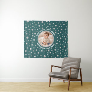 Personalisiertes Foto mit Perlenkreis auf Türkis Wandteppich